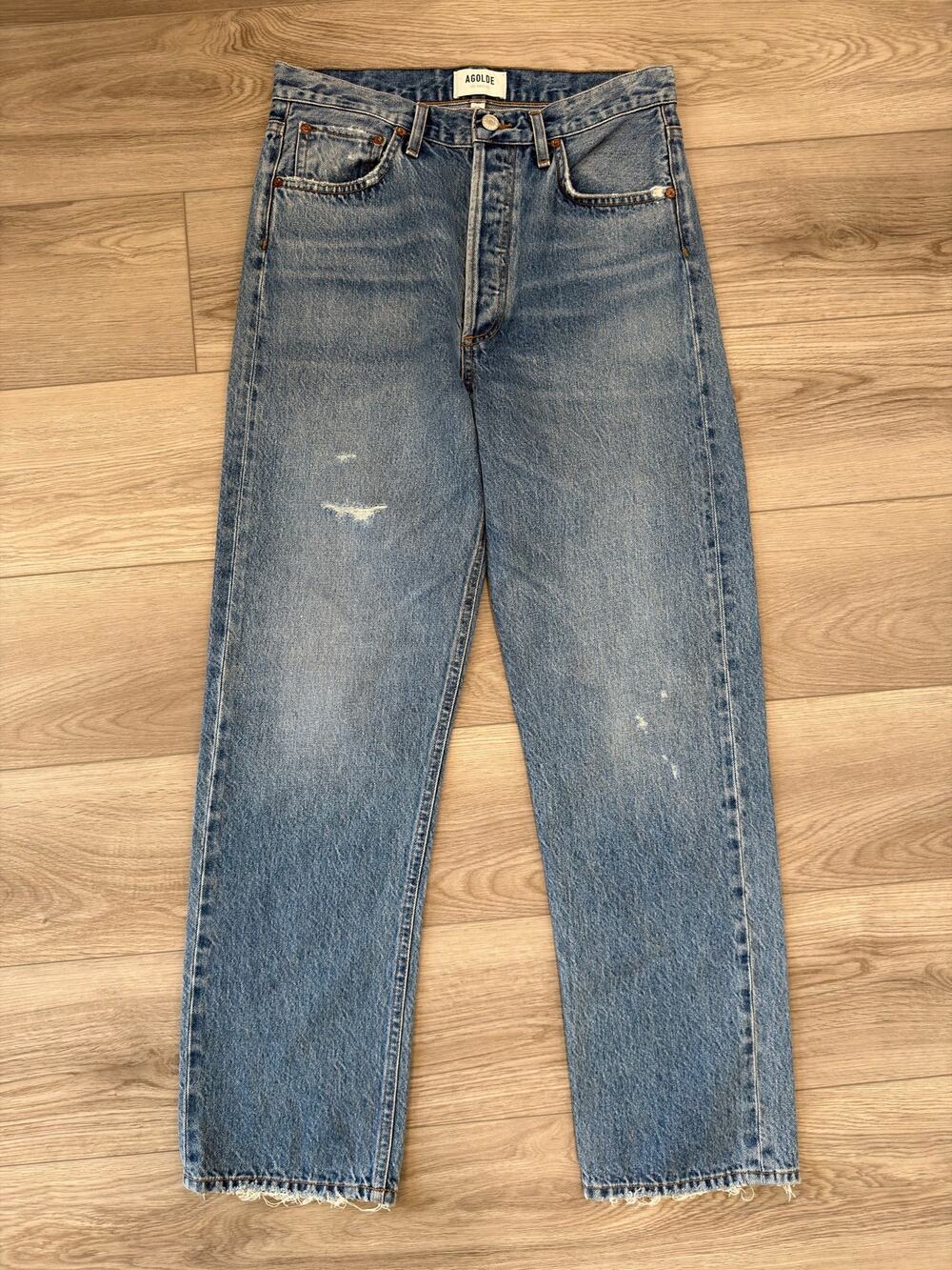 Agolde 90s High Rise Loose Fit Distressed Casual Cotton Blue Jeans NWOT 27